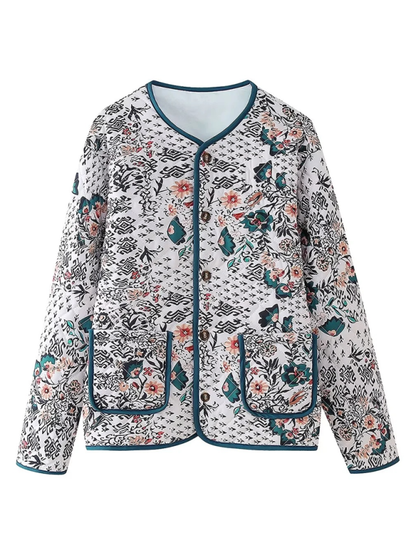 Quilted Jackets- Quilted Eclectic Print Structured Jacket for Woman- - Pekosa Women Fashion