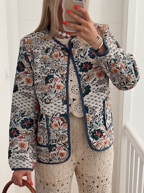 Quilted Jackets- Quilted Eclectic Print Structured Jacket for Woman- - Pekosa Women Fashion