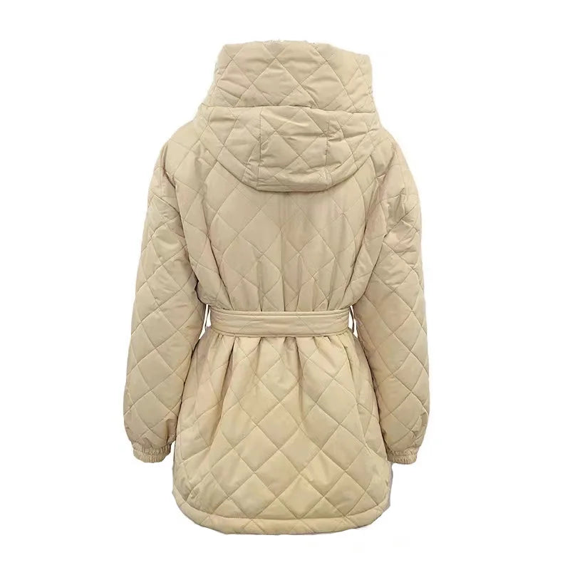 Quilted Jackets- Quilted Winter Jacket with Belted Waist