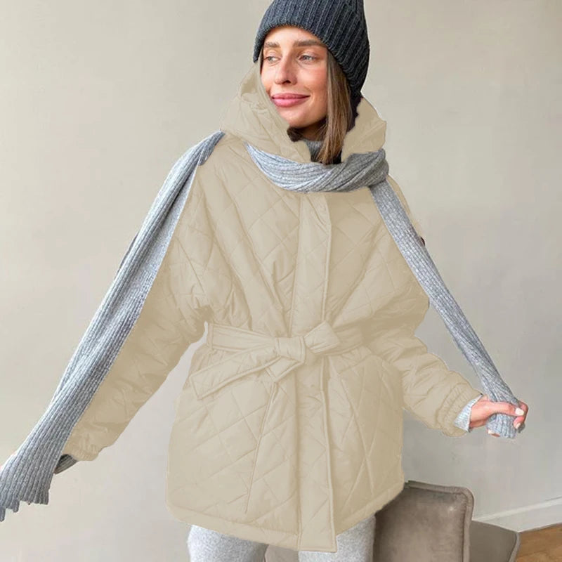 Quilted Jackets- Quilted Winter Jacket with Belted Waist