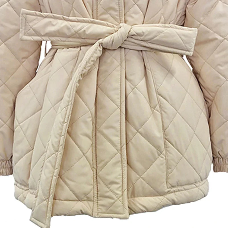 Quilted Jackets- Quilted Winter Jacket with Belted Waist