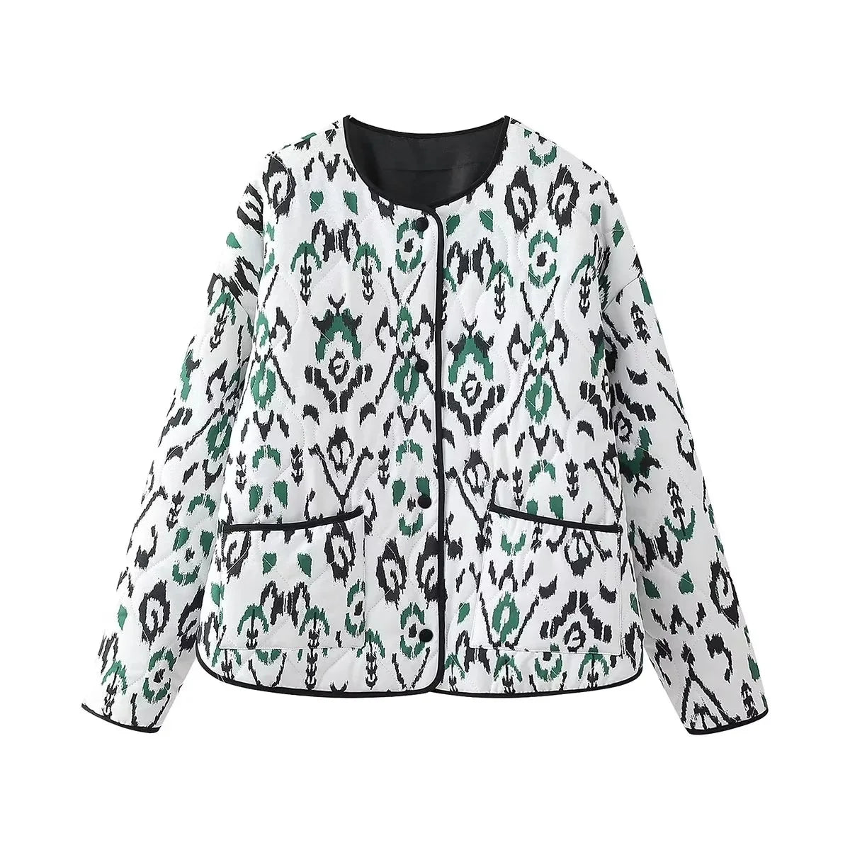 Quilted Jackets- Women Fall Layer Quilted Jacket for Transitional Weather- Flower Print- Pekosa Women Fashion