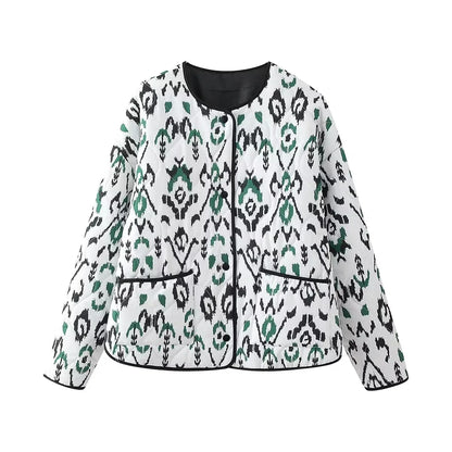 Quilted Jackets- Women Fall Layer Quilted Jacket for Transitional Weather- Flower Print- Pekosa Women Fashion