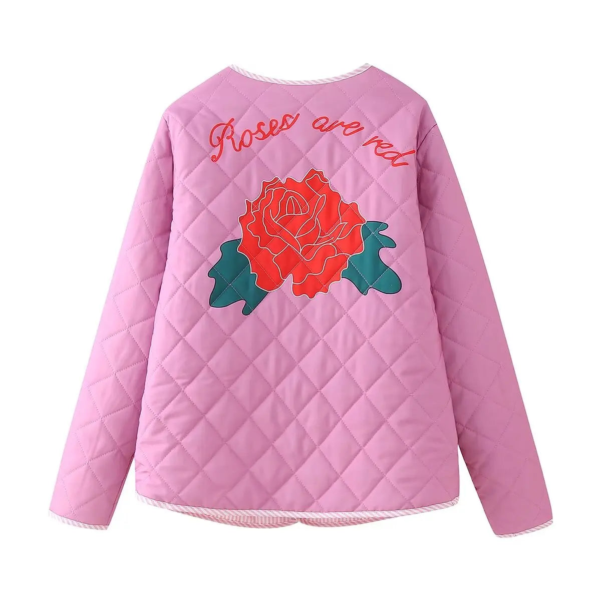 Quilted Jackets- Women Floral Quilted Jacket with Tie-Up Bow- - Pekosa Women Fashion