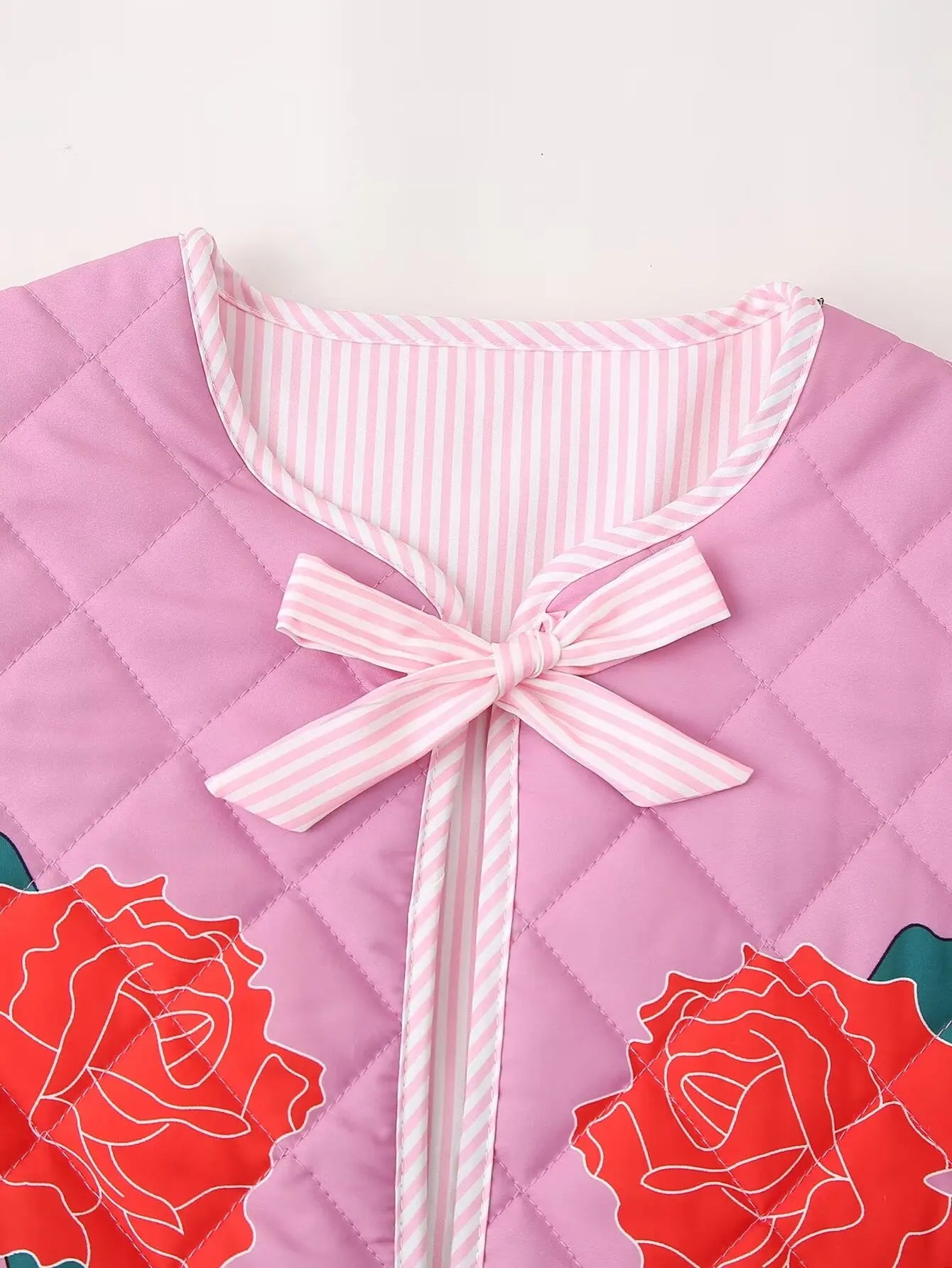 Quilted Jackets- Women Floral Quilted Jacket with Tie-Up Bow- - Pekosa Women Fashion