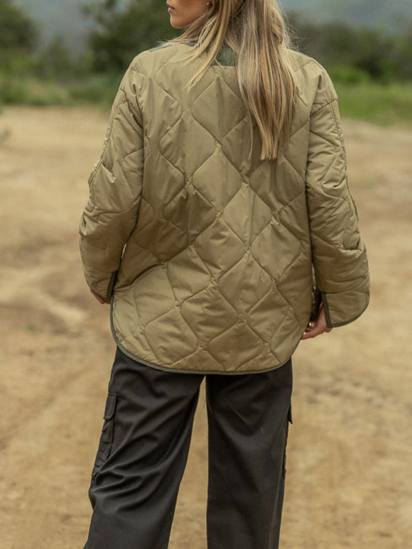 Quilted Jackets- Women’s Quilted Jacket in Two-Tone Colors with Flap Pockets- - Pekosa Women Fashion