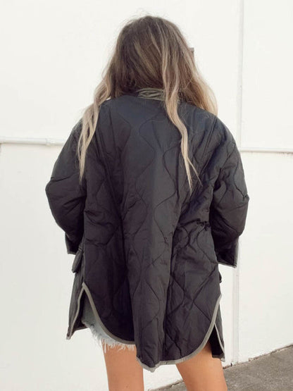 Quilted Jackets- Women’s Quilted Jacket in Two-Tone Colors with Flap Pockets- - Pekosa Women Fashion