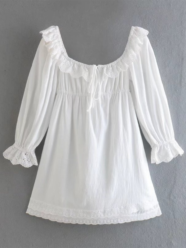 Romantic Dresses- Romantic Summer Dreamy White Lace Mini Dress- - Pekosa Women Fashion