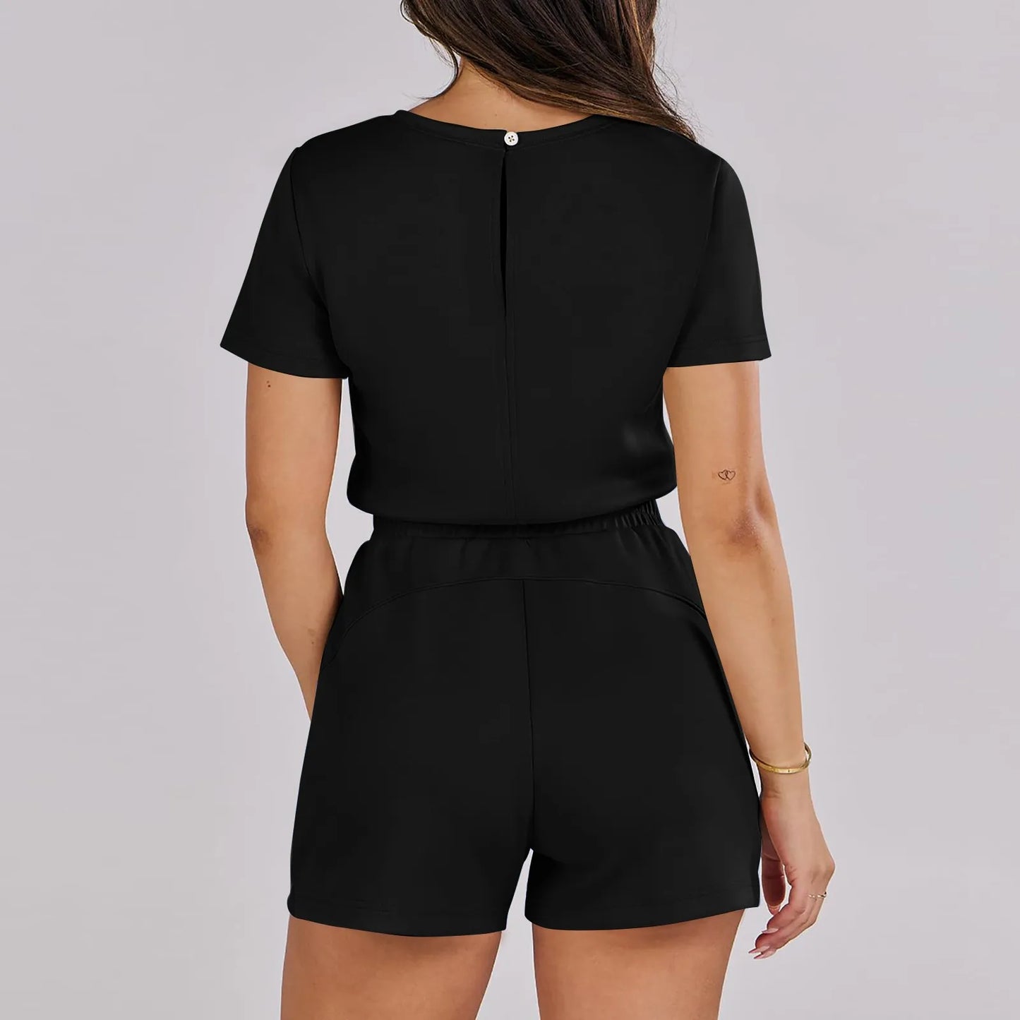 Rompers- Casual Women's Gathered-Waist Romper - Tee Playsuit- - Pekosa Women Fashion