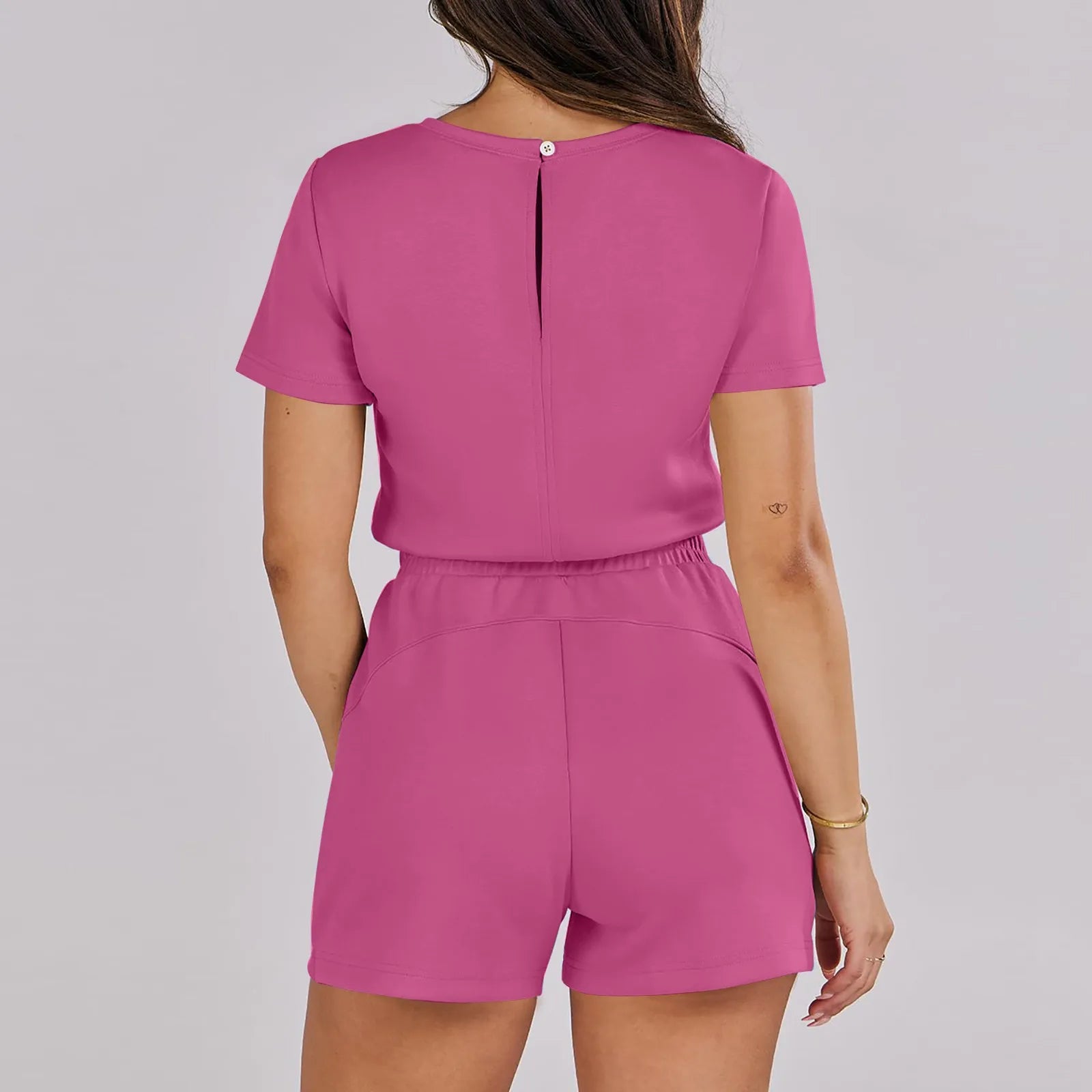 Rompers- Casual Women's Gathered-Waist Romper - Tee Playsuit- - Pekosa Women Fashion