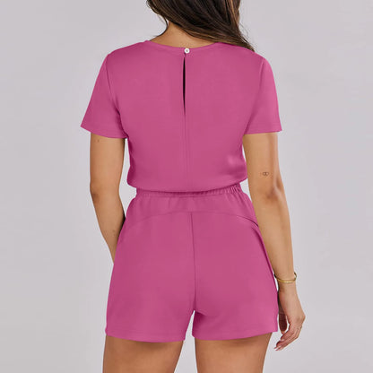 Rompers- Casual Women's Gathered-Waist Romper - Tee Playsuit- - Pekosa Women Fashion