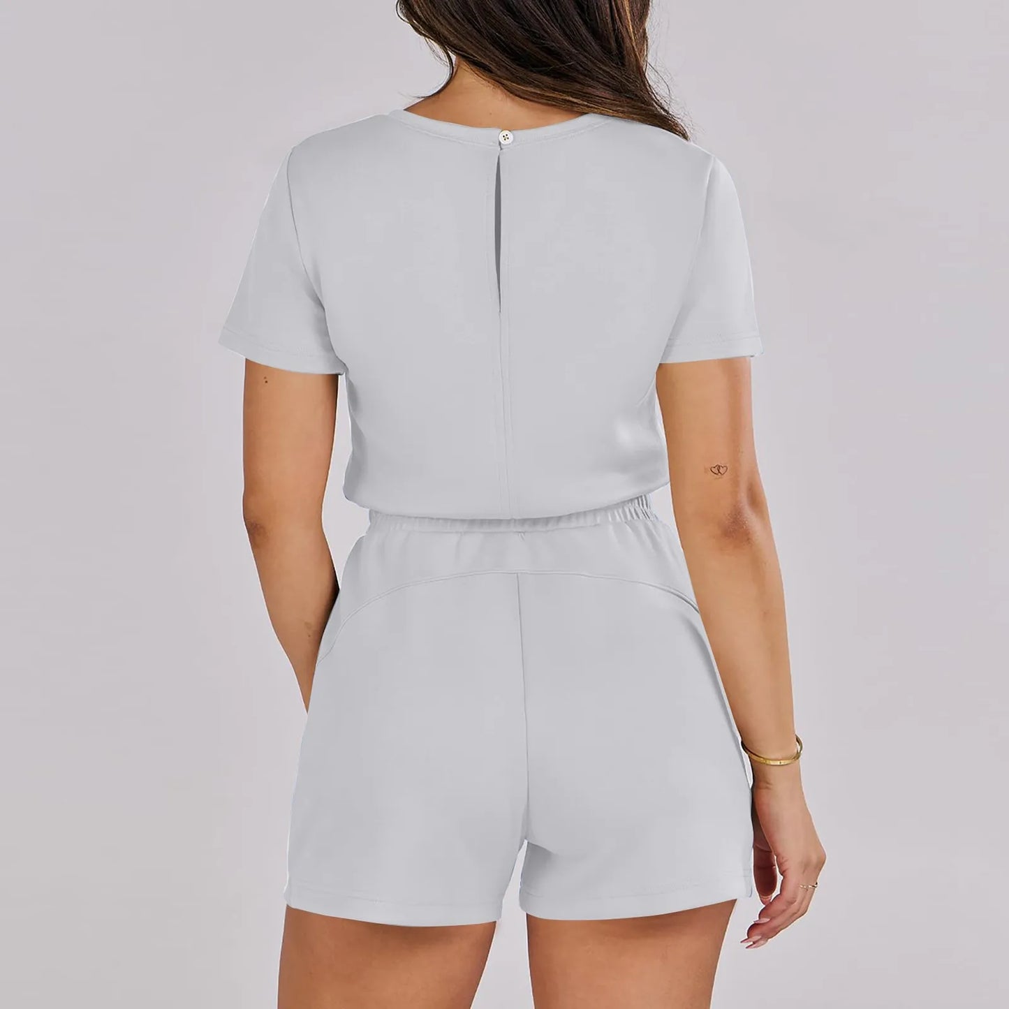 Rompers- Casual Women's Gathered-Waist Romper - Tee Playsuit- - Pekosa Women Fashion