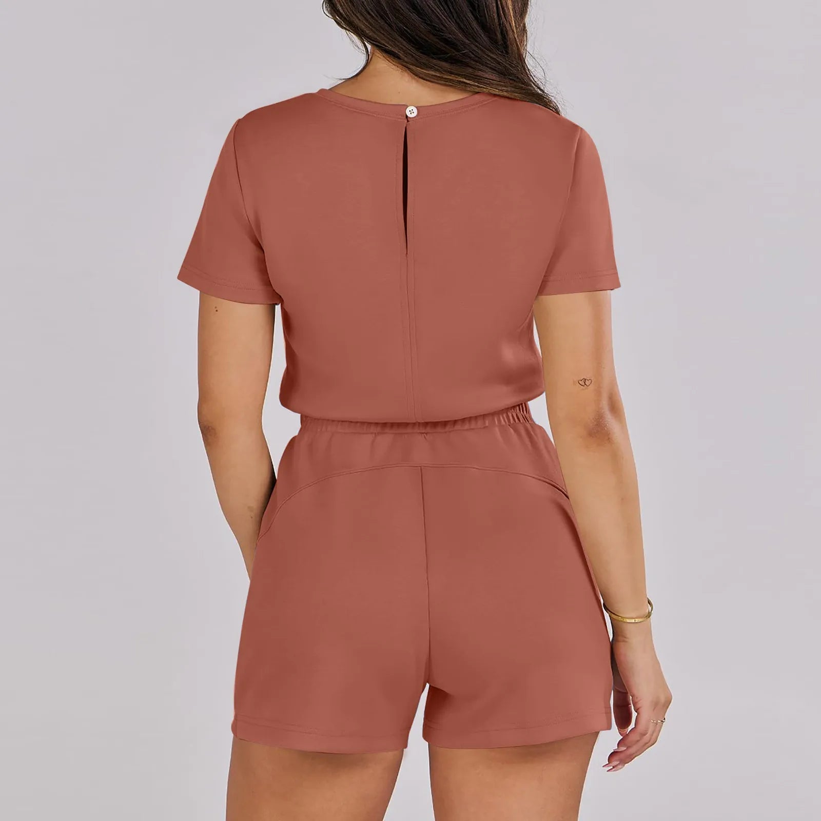 Rompers- Casual Women's Gathered-Waist Romper - Tee Playsuit- - Pekosa Women Fashion