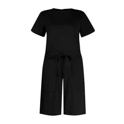 Rompers- Casual Women's Gathered-Waist Romper - Tee Playsuit- - Pekosa Women Fashion