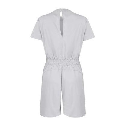 Rompers- Casual Women's Gathered-Waist Romper - Tee Playsuit- - Pekosa Women Fashion