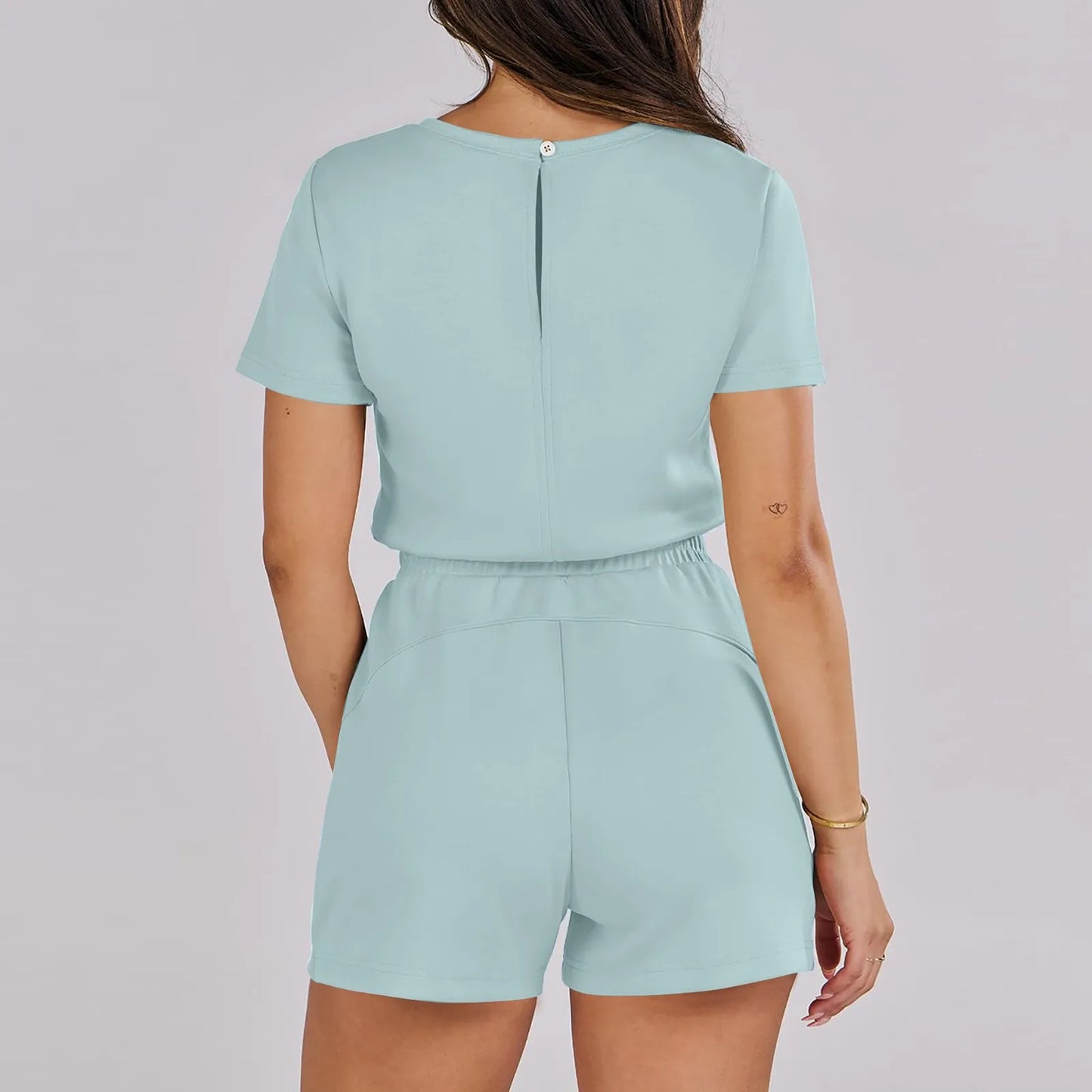 Rompers- Casual Women's Gathered-Waist Romper - Tee Playsuit- - Pekosa Women Fashion