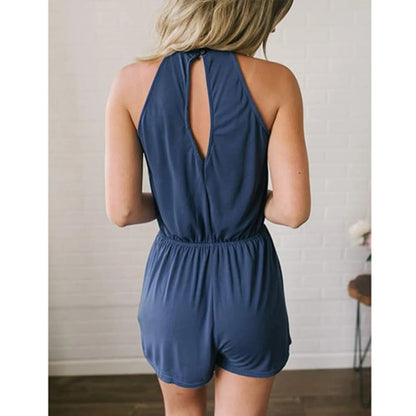 Rompers- Gathered-Waist Playsuit for Women - Solid Halter Romper- - Pekosa Women Fashion