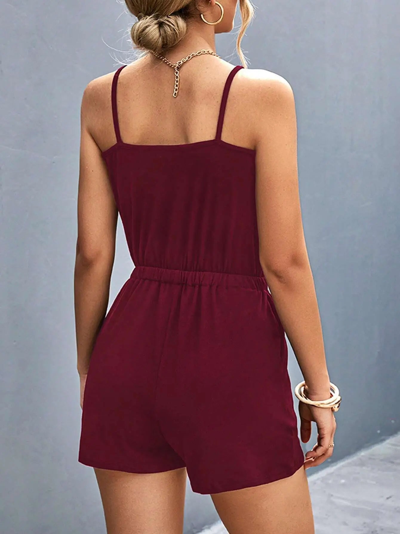 Rompers- Short-Length Playsuit with Gathered Waist for Women - Cami Romper- - Pekosa Women Fashion