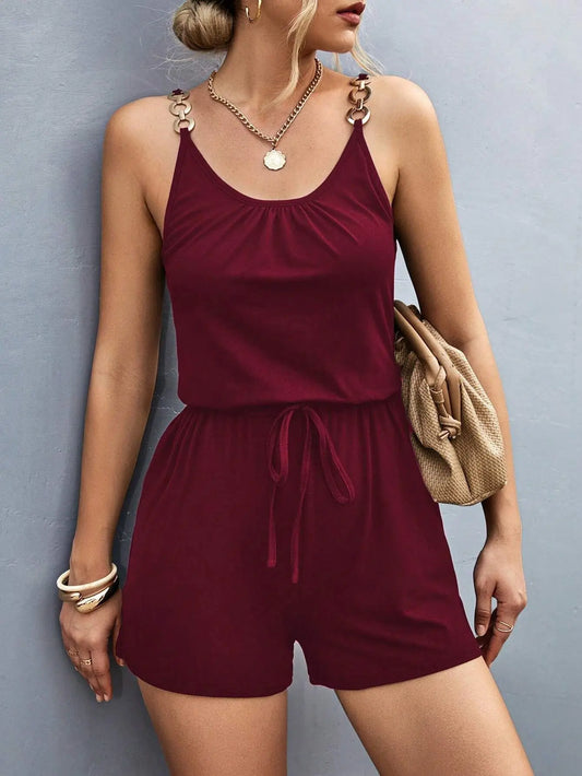 Rompers- Short-Length Playsuit with Gathered Waist for Women - Cami Romper- - Pekosa Women Fashion