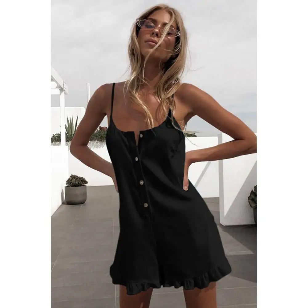 Rompers- Solid Cami Romper for Casual Weekends - Frill Hem Playsuit- - Pekosa Women Fashion