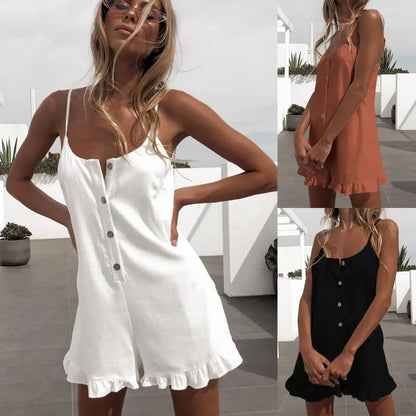 Rompers- Solid Cami Romper for Casual Weekends - Frill Hem Playsuit- - Pekosa Women Fashion