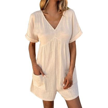 Rompers- Essential Summer Romper with Textured Fabric and Pockets- - Pekosa Women Fashion