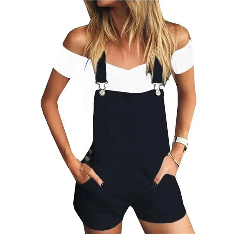 Rompers- Summer Essentials Rompers - Denim Bib Short Overalls- - Pekosa Women Fashion