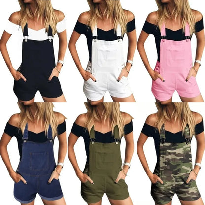 Rompers- Summer Essentials Rompers - Denim Bib Short Overalls- - Pekosa Women Fashion