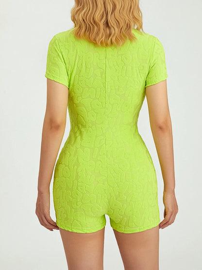 Rompers - Textured Playsuit Tailored Buttoned Romper