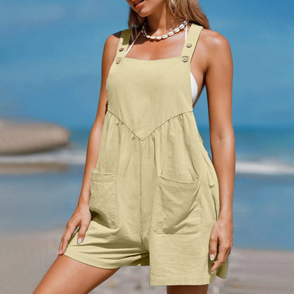 Rompers- Wide-Shorts Bib Playsuit for Women- Yellow- Pekosa Women Fashion