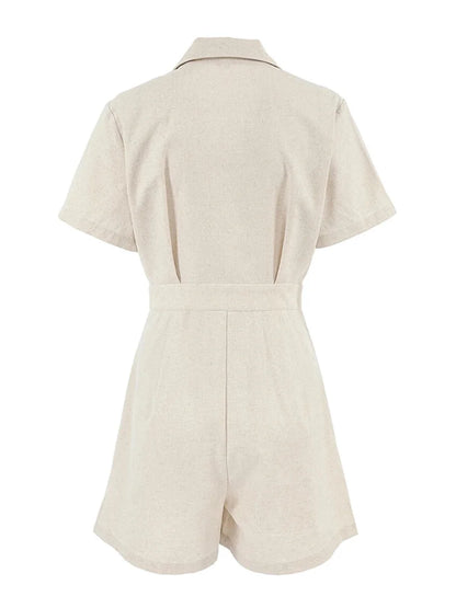 Women Button-Up Linen Romper Jumpsuit for Casual Fridays