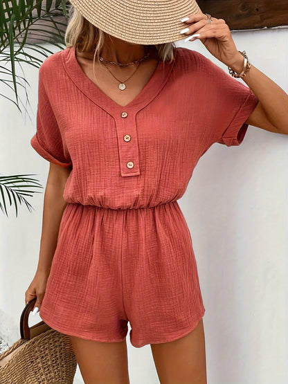 Rompers- Women's Blouson Romper for Casual Lounging- Rust- Pekosa Women Fashion