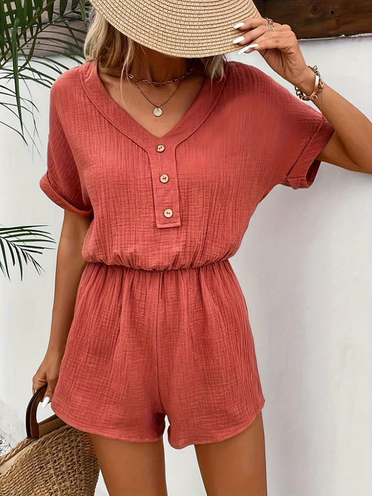 Rompers- Women's Blouson Romper for Casual Lounging- Rust- Pekosa Women Fashion