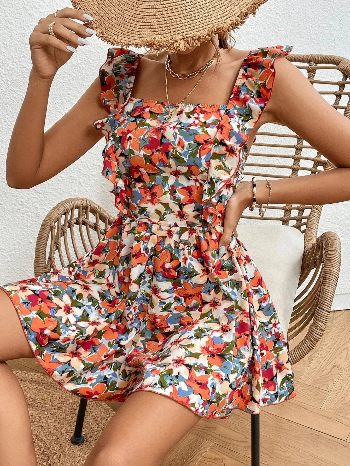 Rompers- Women's Floral Print Playsuit - Bowknot Backless Romper- - Pekosa Women Fashion