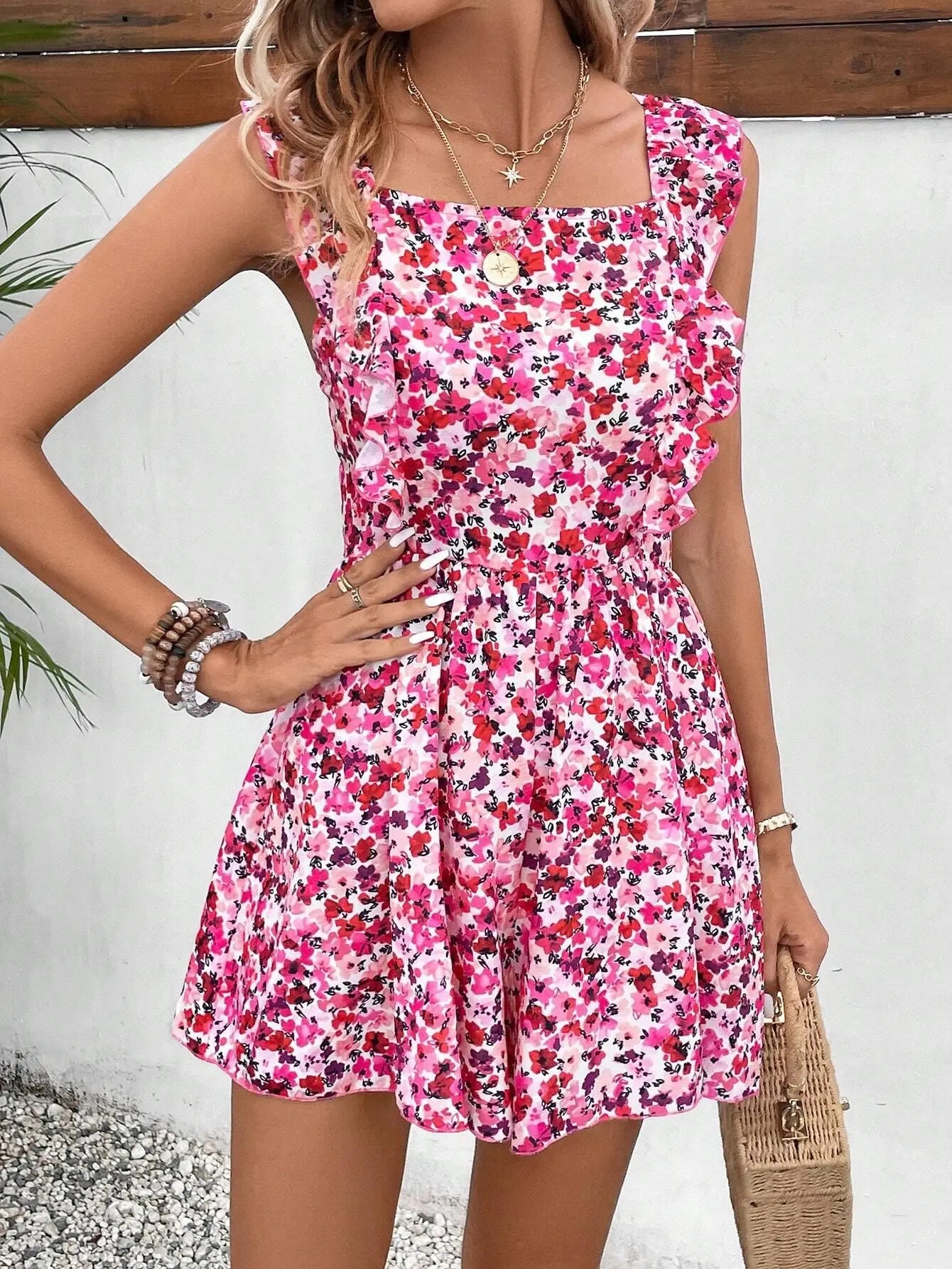 Rompers- Women's Floral Print Playsuit - Bowknot Backless Romper- - Pekosa Women Fashion