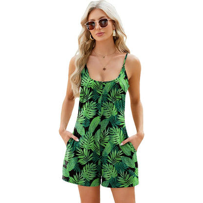 Rompers- Women's Solid Cotton Blend Romper - Short-Length Cami Playsuit- - Pekosa Women Fashion