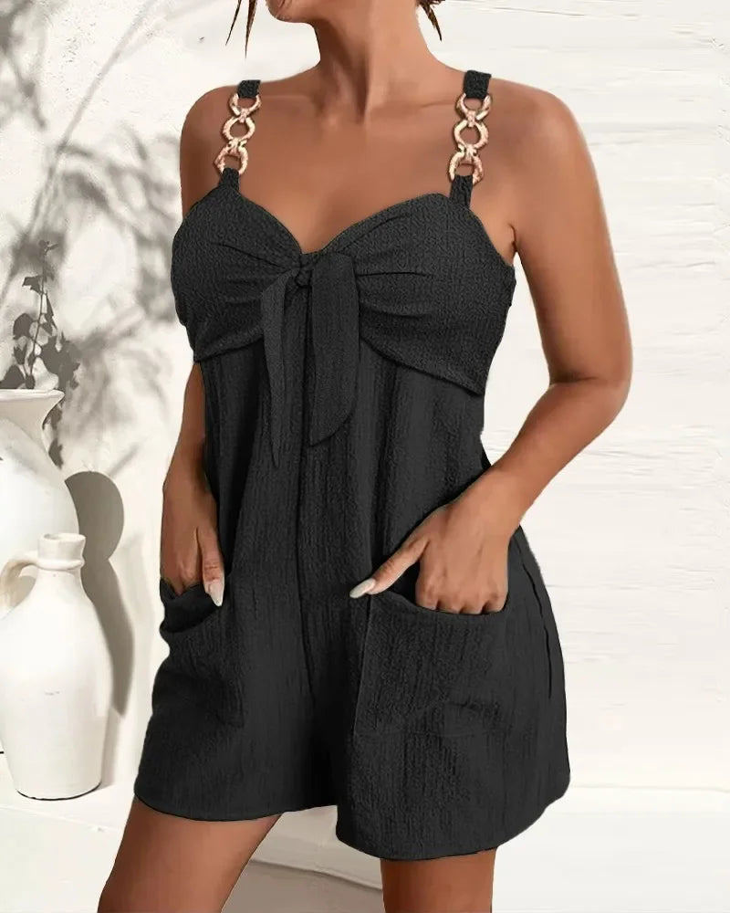 Rompers- Women's Textured Knot Romper for Summer - Short-Length Playsuit- - Pekosa Women Fashion