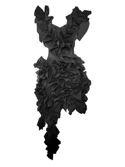 Runway Dresses - Cutout Backless Runway Overlapping Ruffle Dress