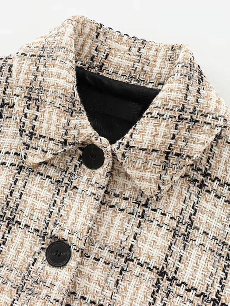 Boucle Jackets - Tweed Boucle Workwear Winter Plaid Cropped Jacket