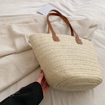 Handbags- Women's Essential Straw Beach Bag- - Pekosa Women Fashion