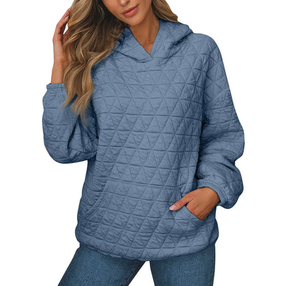 Women Sweatshirts & Hoodies - Sweatshirt Quilted Hoodie Kangaroo Pouch