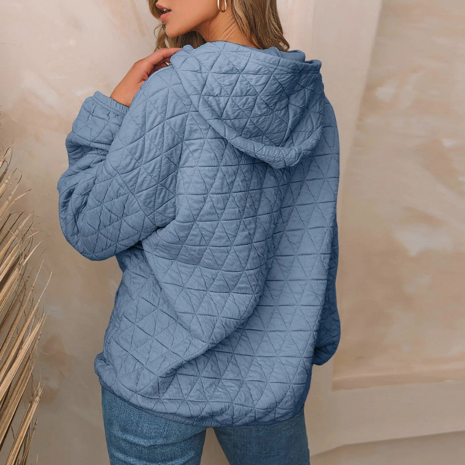 Women Sweatshirts & Hoodies - Sweatshirt Quilted Hoodie Kangaroo Pouch