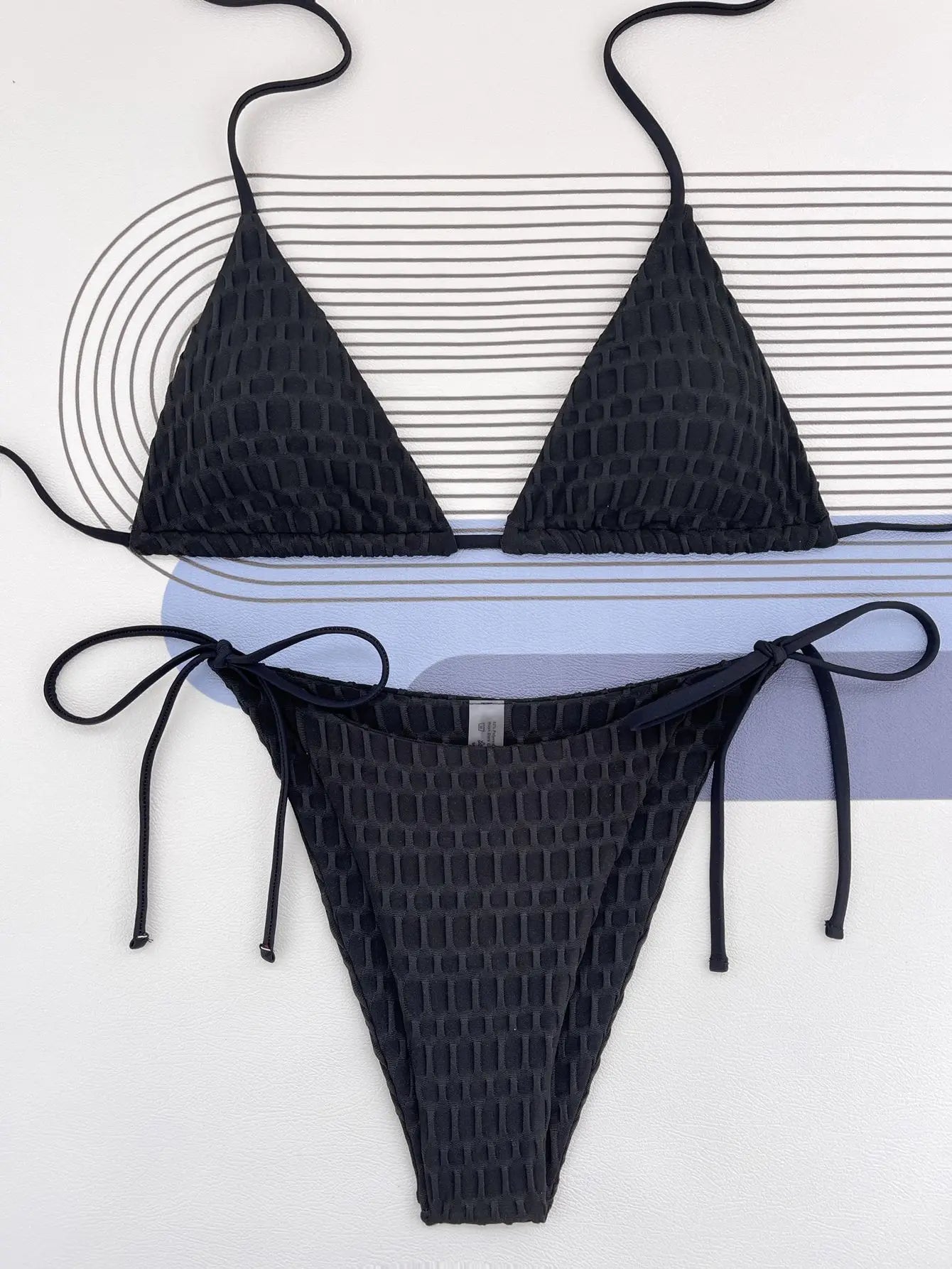 Swimwear- Women's Contrast Binding Swimsuit - Sparkle String Bikini- - Pekosa Women Fashion