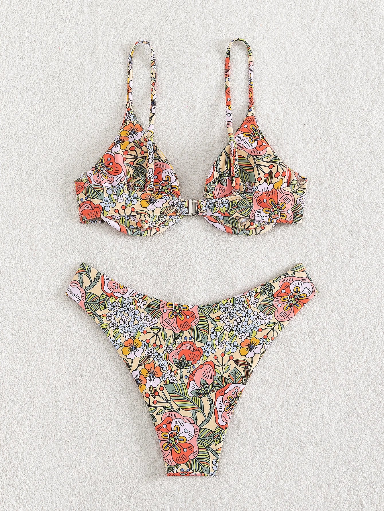 2 Piece Floral Swimwear Set - Underwire Bra & Bikini Bottoms