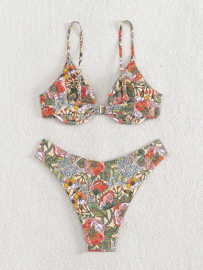 Ensemble de maillot de bain floral 2 pièces - Soutien-gorge à armatures et bas de bikini