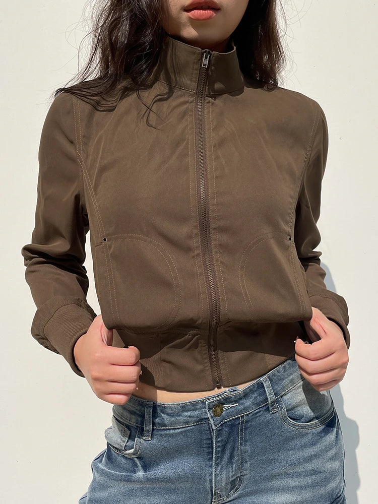 Women Coats and Jackets - Cropped Bomber Jacket Snug Fit