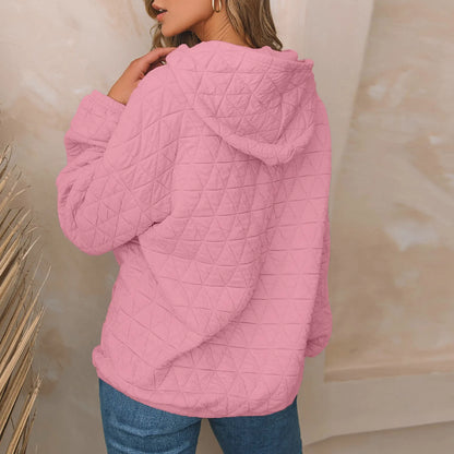 Women Sweatshirts & Hoodies - Sweatshirt Quilted Hoodie Kangaroo Pouch