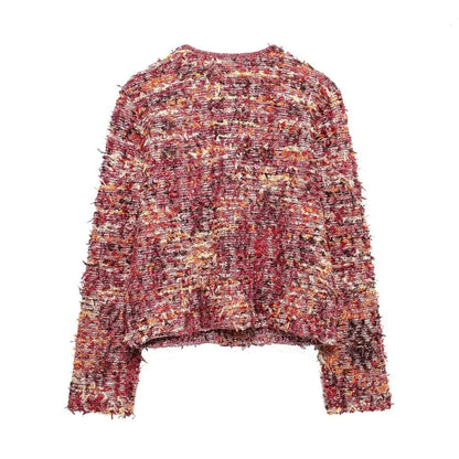 Cardigans - Multicolor Tweed Knit Cardigan Fluffy Office Knitwear