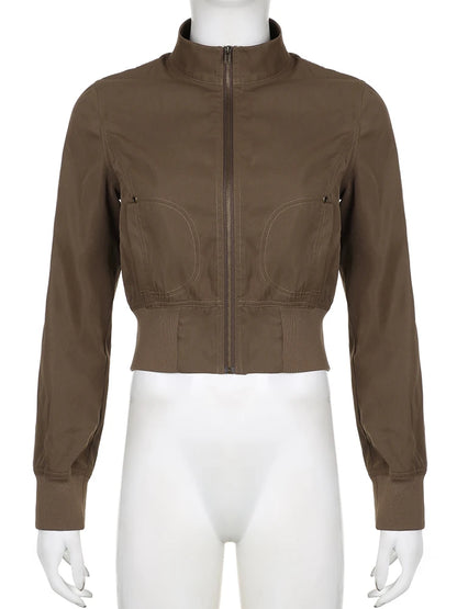 Women Coats and Jackets - Cropped Bomber Jacket Snug Fit