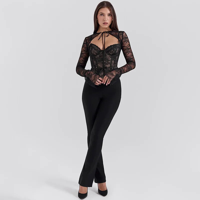 Sheer Tops - Sheer Lace Top with Flare Sleeves – Date Night Ready 💫